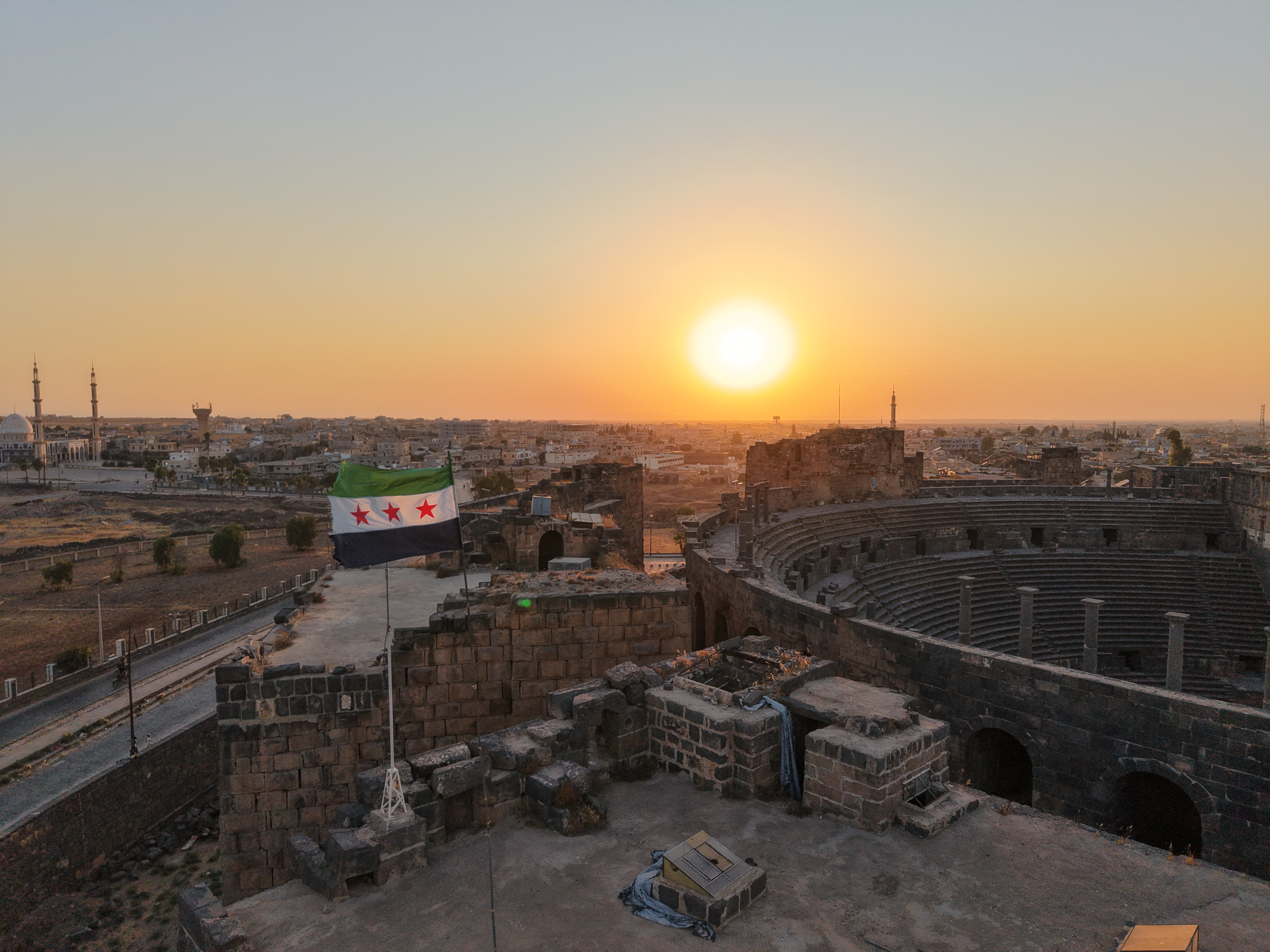 Aerial view of Bosra's Roman theatre and citadel