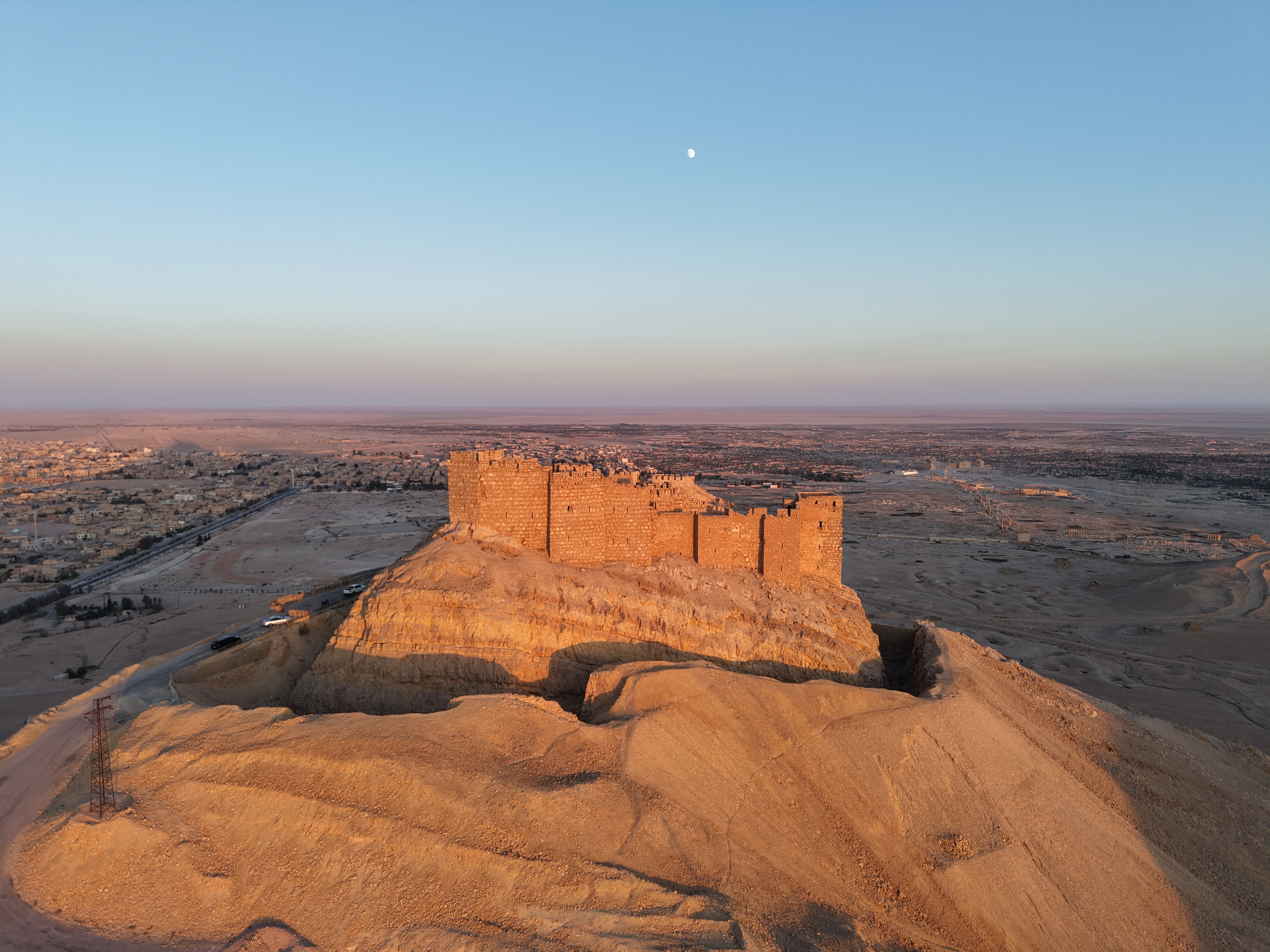 Aerial view of Palmyra at golden hour